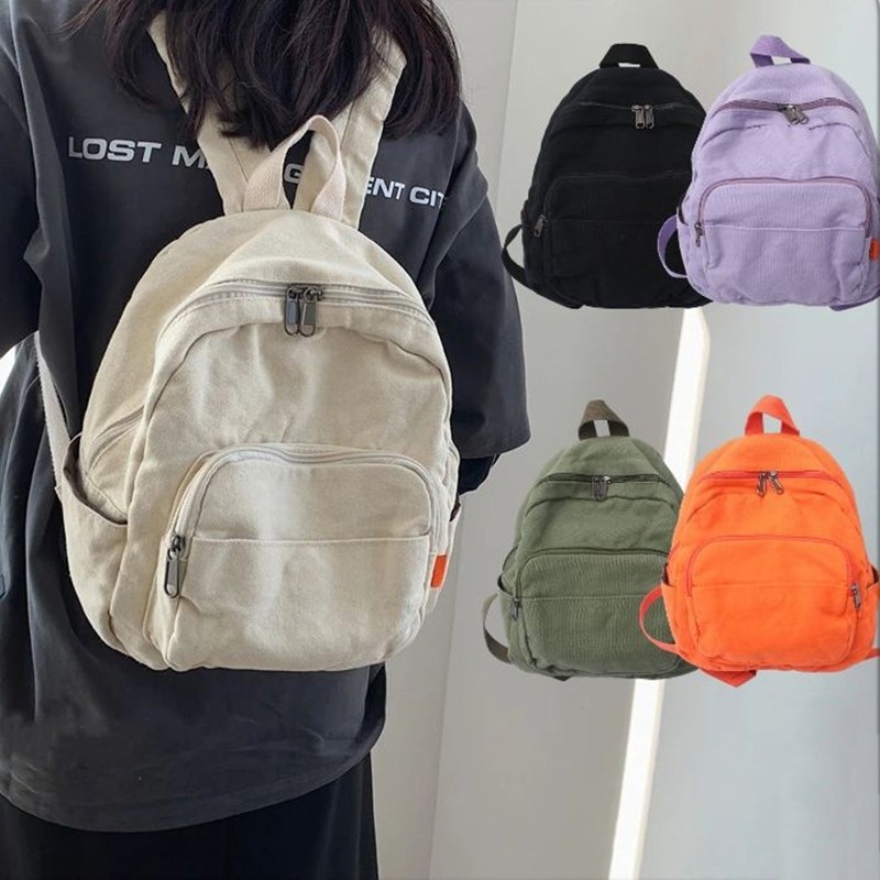 Tas Ransel Wanita Import, Tas Bahu Kecil, Tas Mini untuk Buku dan Sekolah, Bahan Kanvas