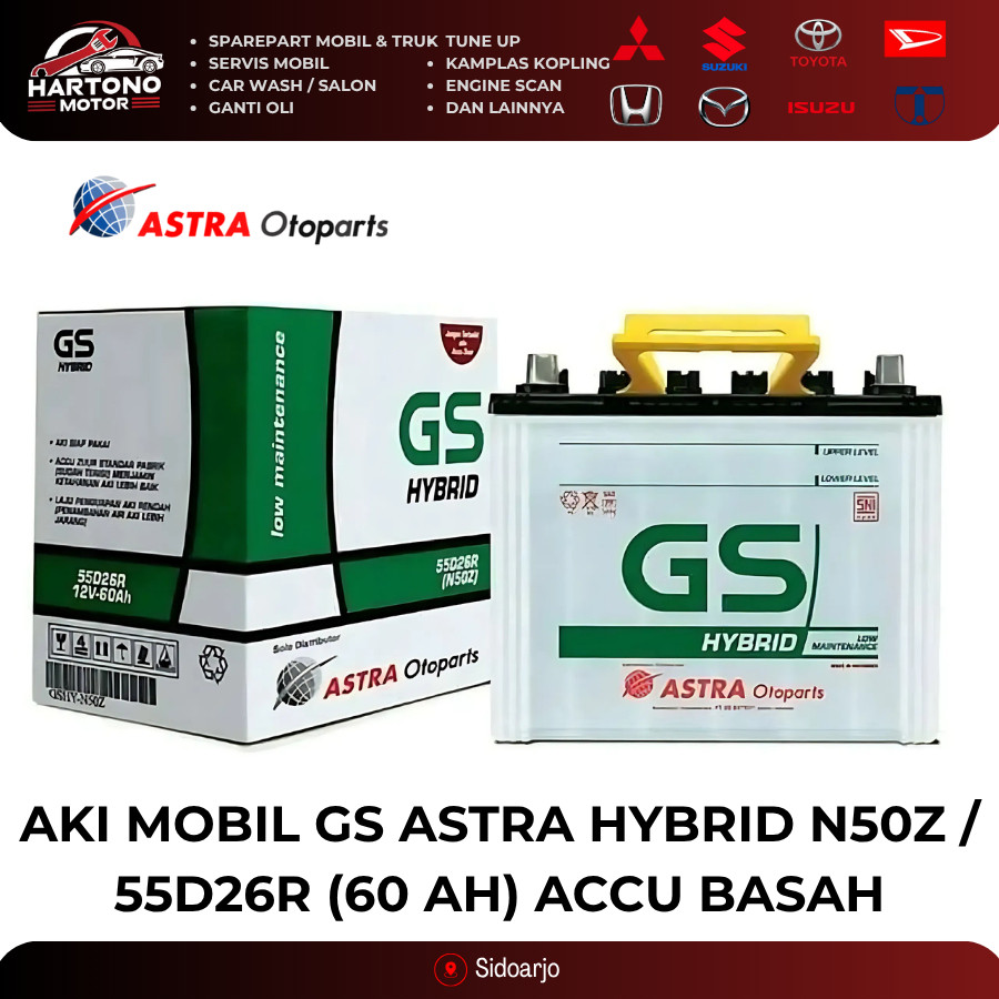 AKI MOBIL GS ASTRA HYBRID N50Z / 55D26R (60 AH) ACCU BASAH