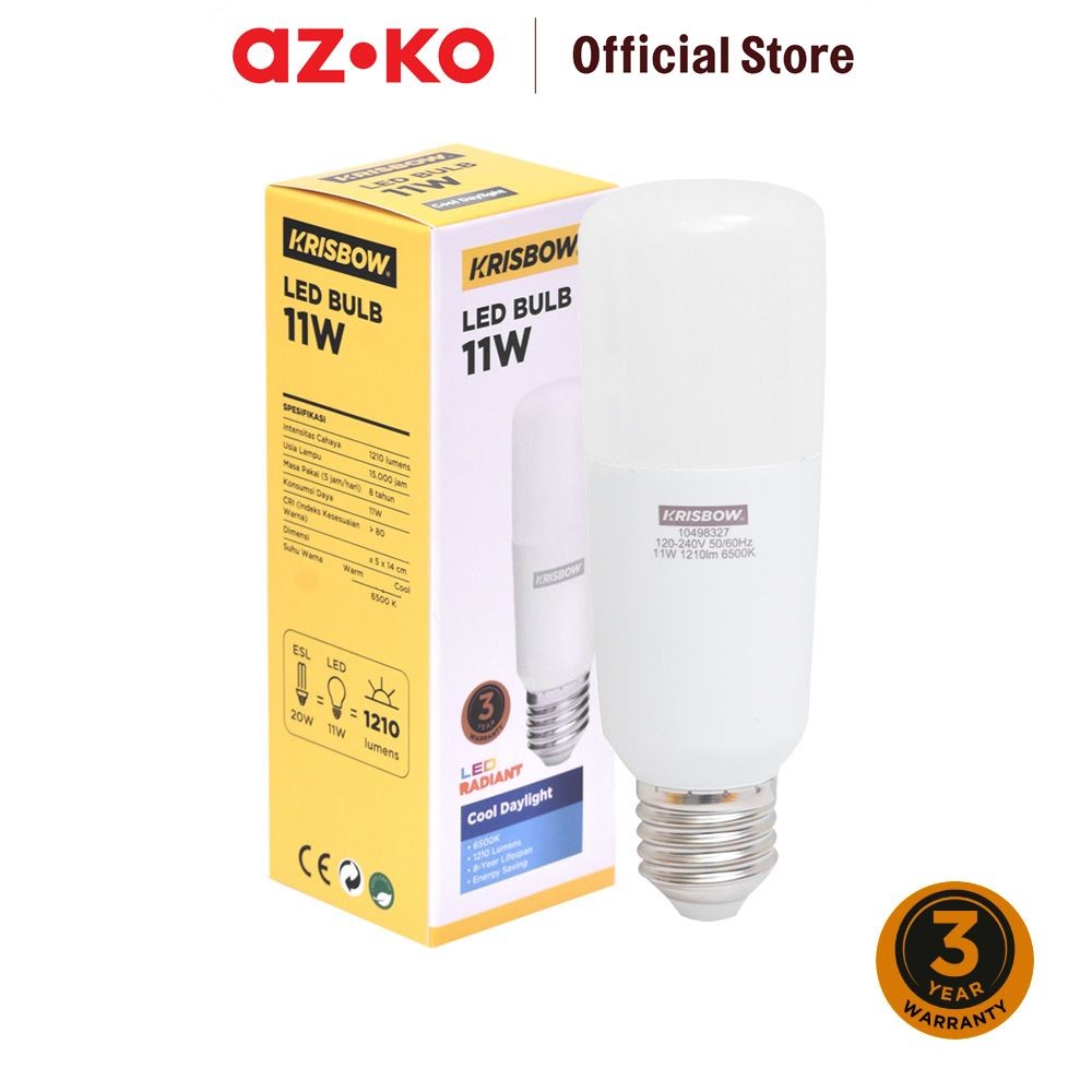AZKO Krisbow Radiant Bohlam Led Tubular 11 watt - Cool Daylight Bulb Lampu Indoor Outdoor Light Led 