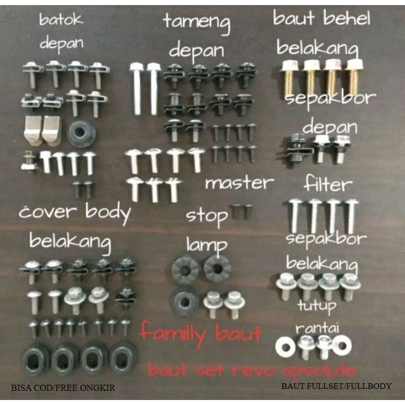 Baut Motor Baut full body motor (lengkap) Honda Revo 110 Absolute