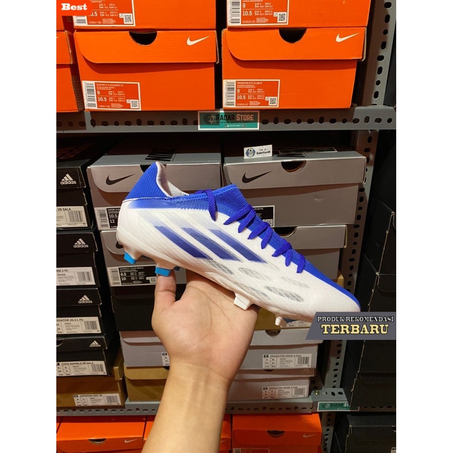 rekomendasi sepatu bola untuk kaki lebar Sepatu Bola Adidas X SpeedFlow.3 FG White Blue GW7480 Origi
