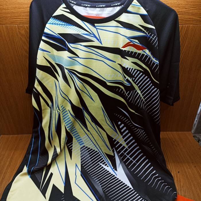 Kaos Badminton LINING ATSU799 (Black/Yellow & Black/White) 100% ORIGINAL - B/Y - XXL