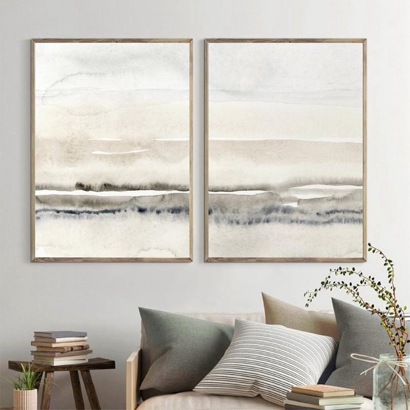

Beige and Grey Canvas Paintings Abstract Watercolor Posters and Prints Modern Minimalist Wall Art Pictures for Living Room Decor