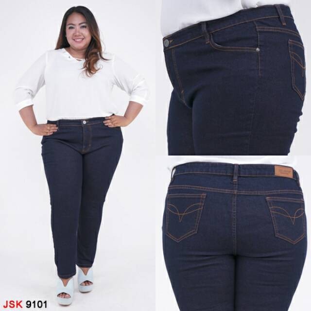 ✨LARIS✨ -Celana Jumbo Skinny Jeans Wanita Celana Panjang Denim Pensil JSK JEANS - HITAM 9100, 39/40/