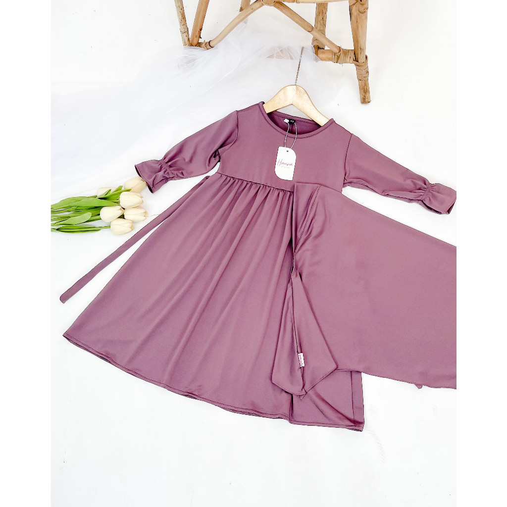 [HOT NEW] HAURA Baju gamis anak Set Kerudung perempuan syari usia 2-8 thn