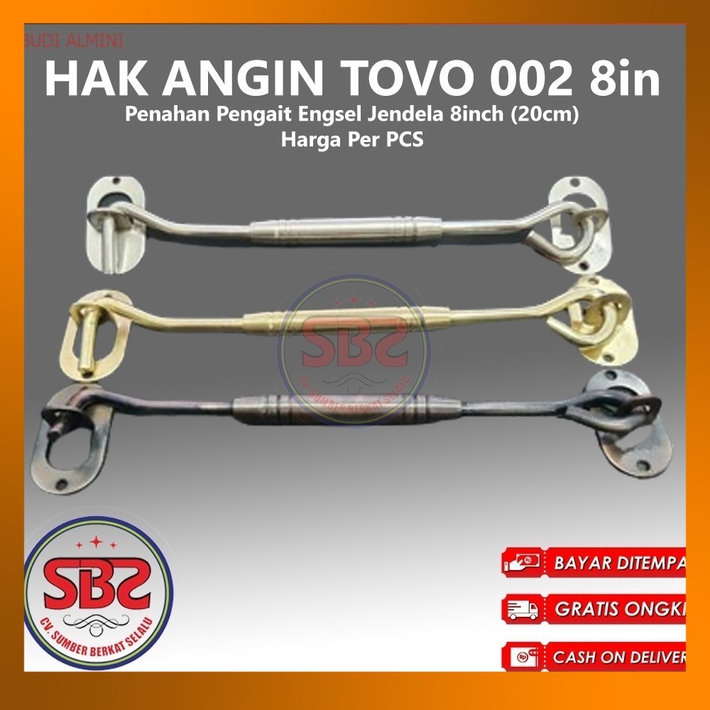 Hak Angin TOVO 8in / 20cm - Penahan Pengait engsel jendela 8 inch chrom Merk TOVO