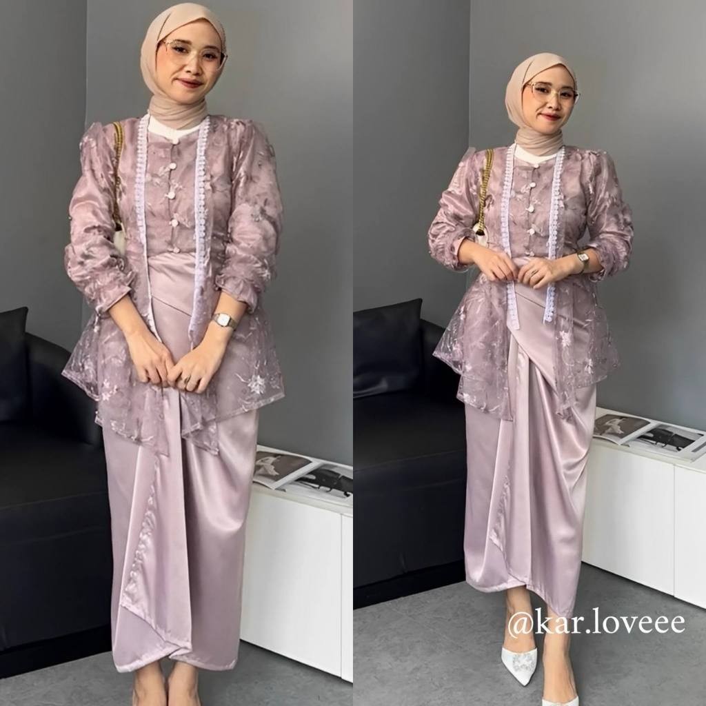 NW9M3 ALEYA  [Paket 4in1] Set Kebaya Kutu Baru Wisuda Modern Kebaya Set Tunik Lamaran Tunangan Batik