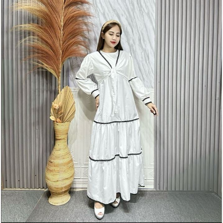 RH - RRX DRESS TEKA MAXI GAUN PUTIH TERBARU KEKINIAN / ABAYA MAXI DRESS /  DRESS GAMIS WANITA / DRES