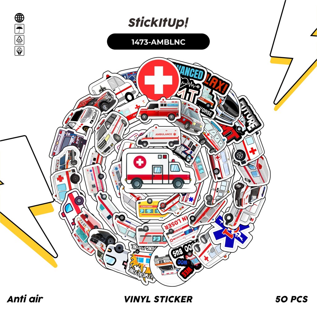 

COD 50 Pcs Stiker AMBLNC Lucu Anti Air Untuk Dekorasi Notebook Sepeda Skateboard Handphone DIY