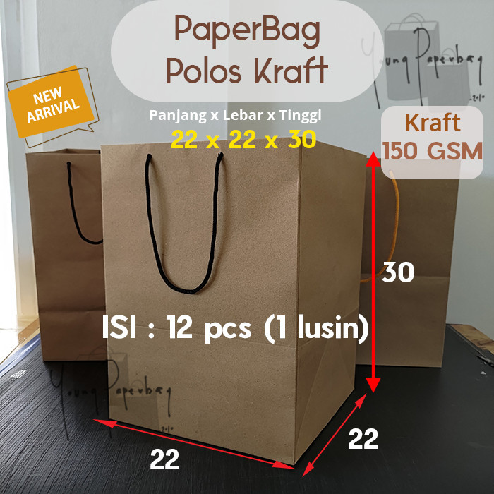 

Paper Bag Kue/Nasi/Bento Box Polos Kraft Coklat 22 x 22 x 30 150GSM - Tali Putih