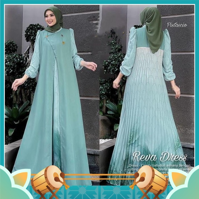 Gamis Kekinian Keren Murah Dress Cantik /Baju Gamis Wanita Muslim Ada Jumbo Reva Dress Ceruti Cantik
