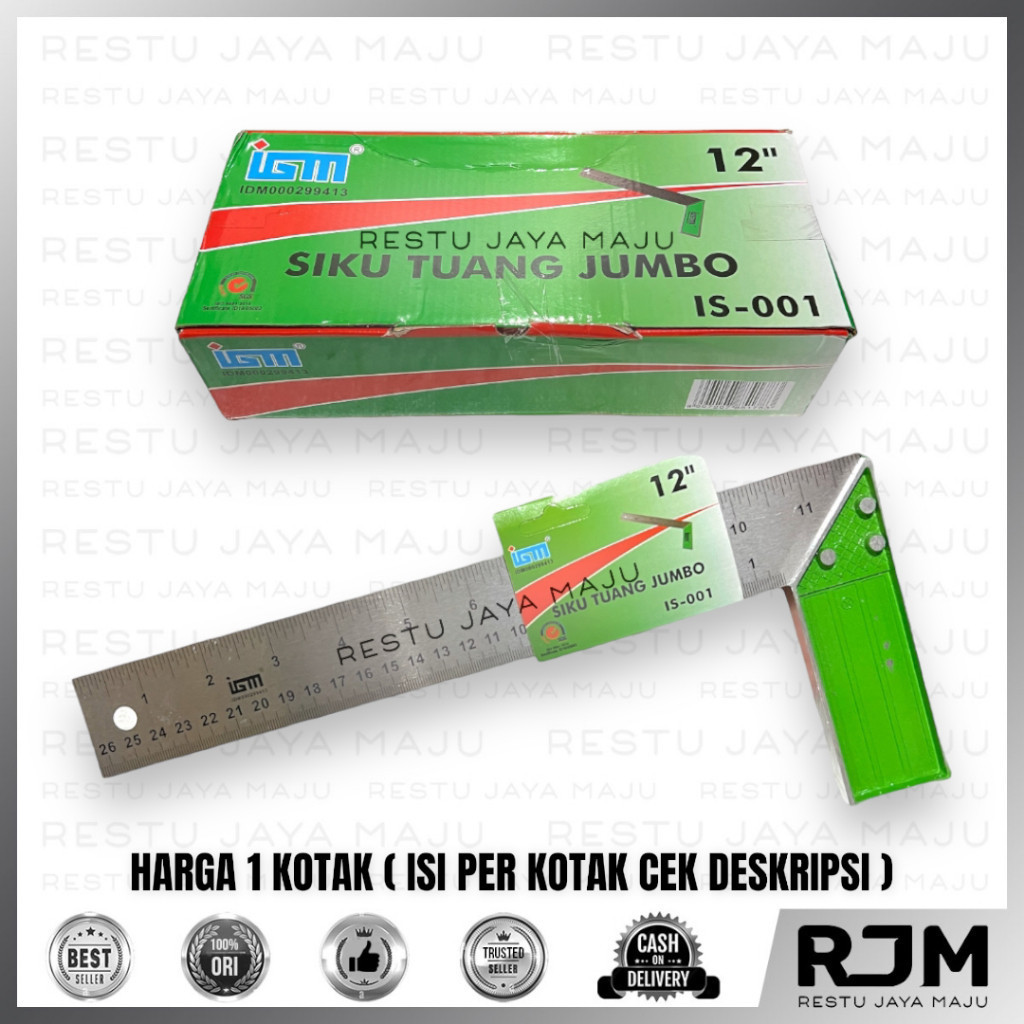

PROMO ONGKIR [12 pcs] IGM siku tukang jumbo 12 " inch Penggaris L Besi Angle Ruler 90 rj