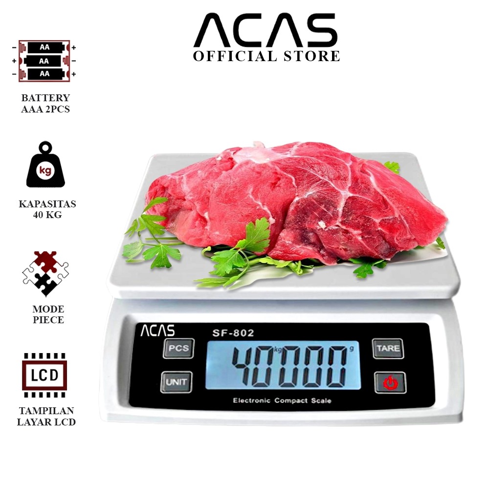 hy65tf ACAS SF-802 40Kg / 1Gr Timbangan Duduk Digital Meja Laundry Sayur Buah Paket Ekspedisi Murah 