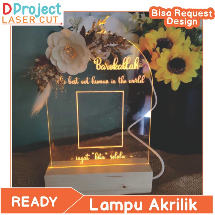 lampu hias LED acrylic / kado hadiah lampu 3d akrilik custom kartu ucapan akrilik
