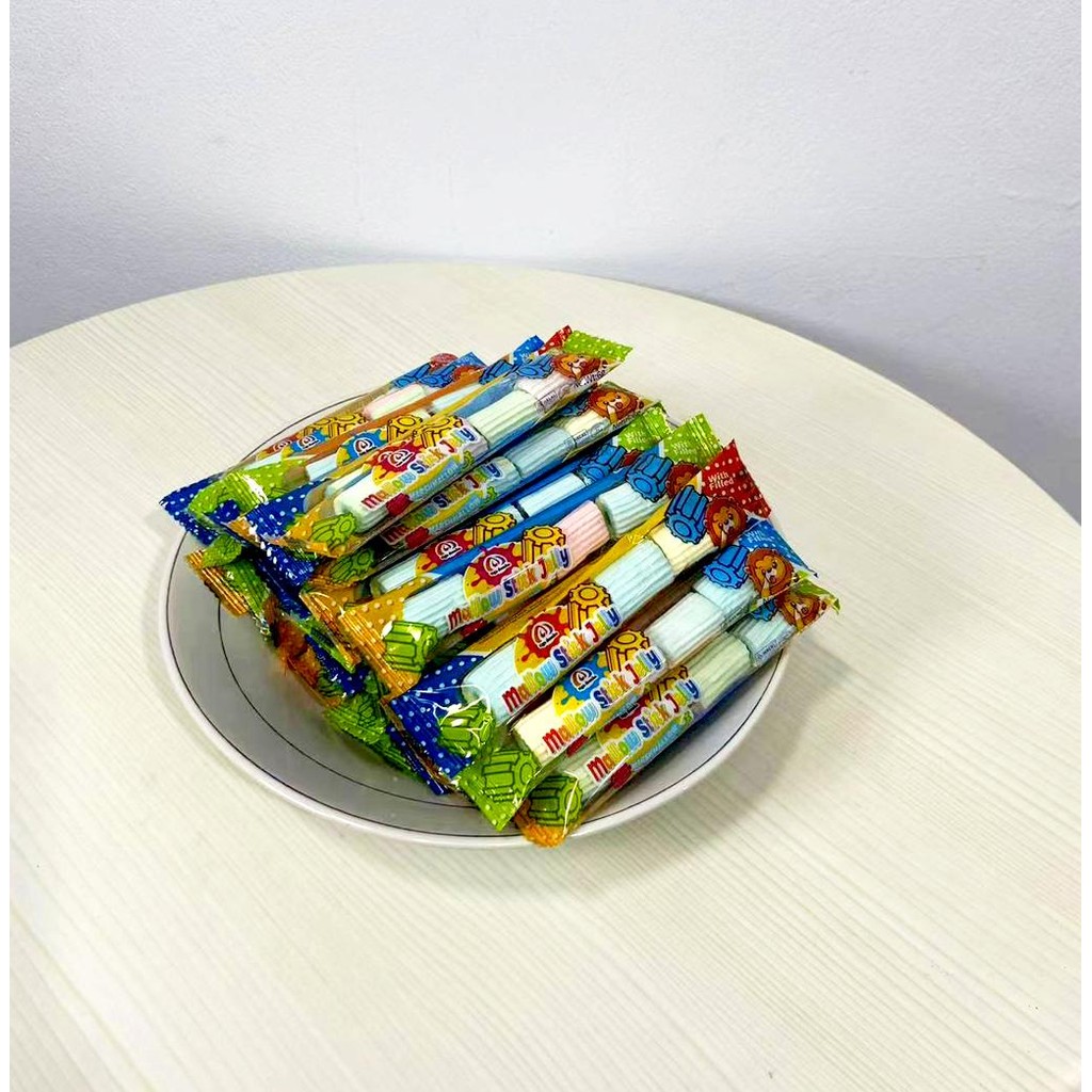 

RB Hadiah1Kantong@40 Pcs-Stick Jelly Marshmallow Mix Rasa mashmallows: Blueberi, Jeruk, Stroberi,