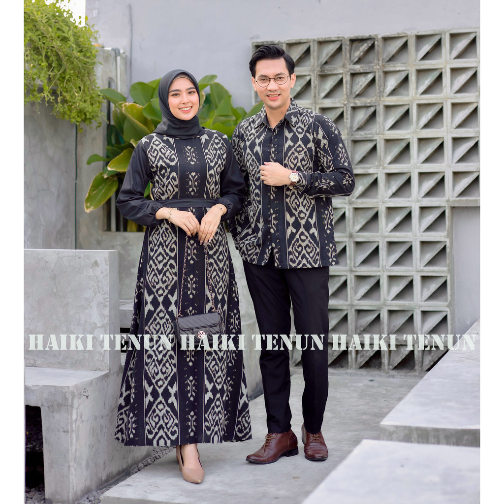 [READY STOCK] Set couple kirana black couple tenun, kirana dress kondangan ethnic, kirana black coup
