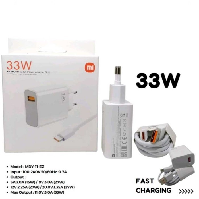 I* (CEK TIPE) 33W Charger Travel Xiaomi 33 Watt Fast Turbo Charging 33 Watt MDY11EZ MDY-11-EZ