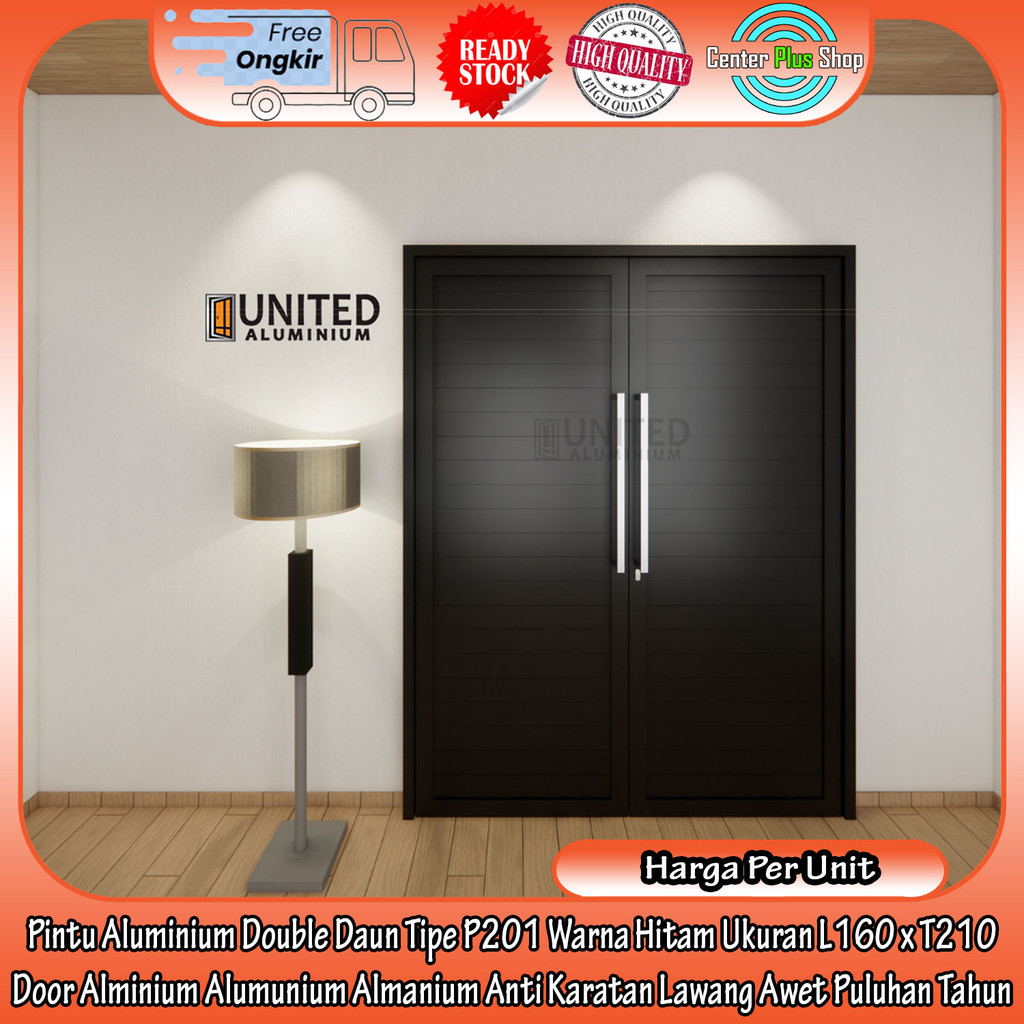 United Aluminium Co Id Pintu Aluminium Double Daun Tipe P201 Silver Hitam Cokelat Putih Ukuran L160 