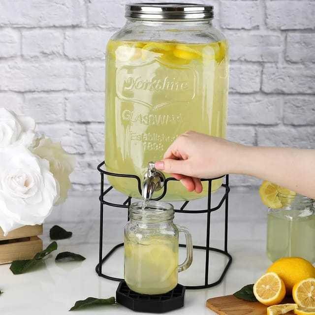 DE43T DISPENSER AIR MINUM KACA 8 LITER BEVERAGE DISPENSER GLASS PLUS PENYANGGA RAK BESI