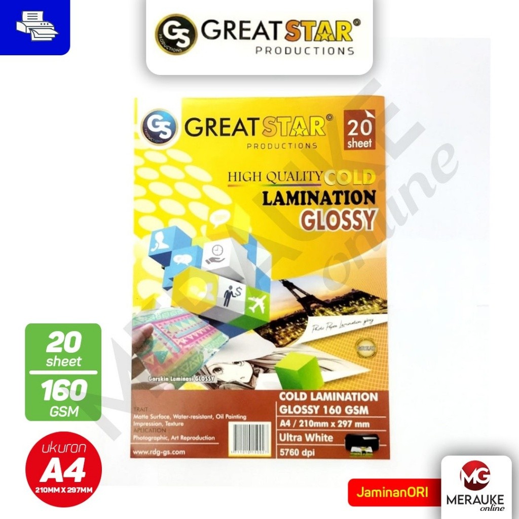 

Laminasi Great Star Cold Lamination Glossy A4 160gsm 20 Lembar