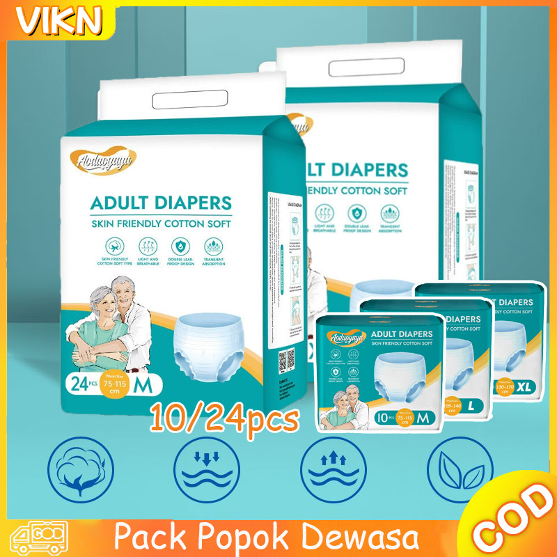 10/24pcs Pack Popok Dewasa Bulk Pack Popok Celana Dewasa Satuan M L XL