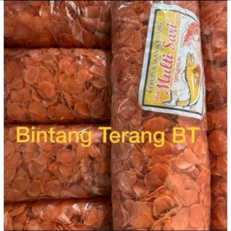 

Kerupuk Bawang Mentah Bandung / Ikan Udang Warna Merah Oren / Warna Warni 1 Bal Ball 5 kg Multi Sari