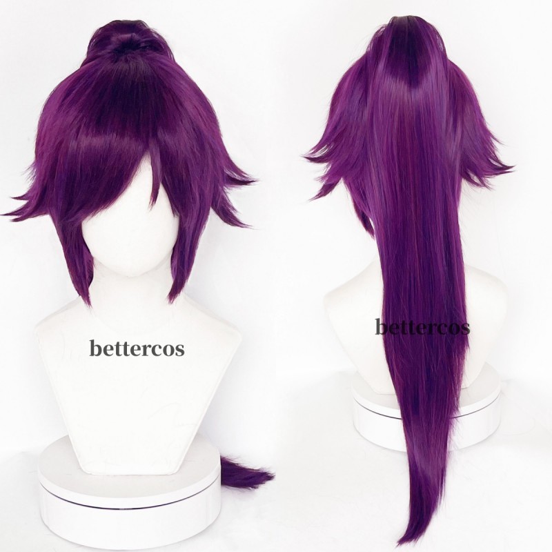 Shihouin Yoruichi Cosplay Wigs High-temperature Fiber Synthetic Hair Purple Mixed Long Chip Ponytail