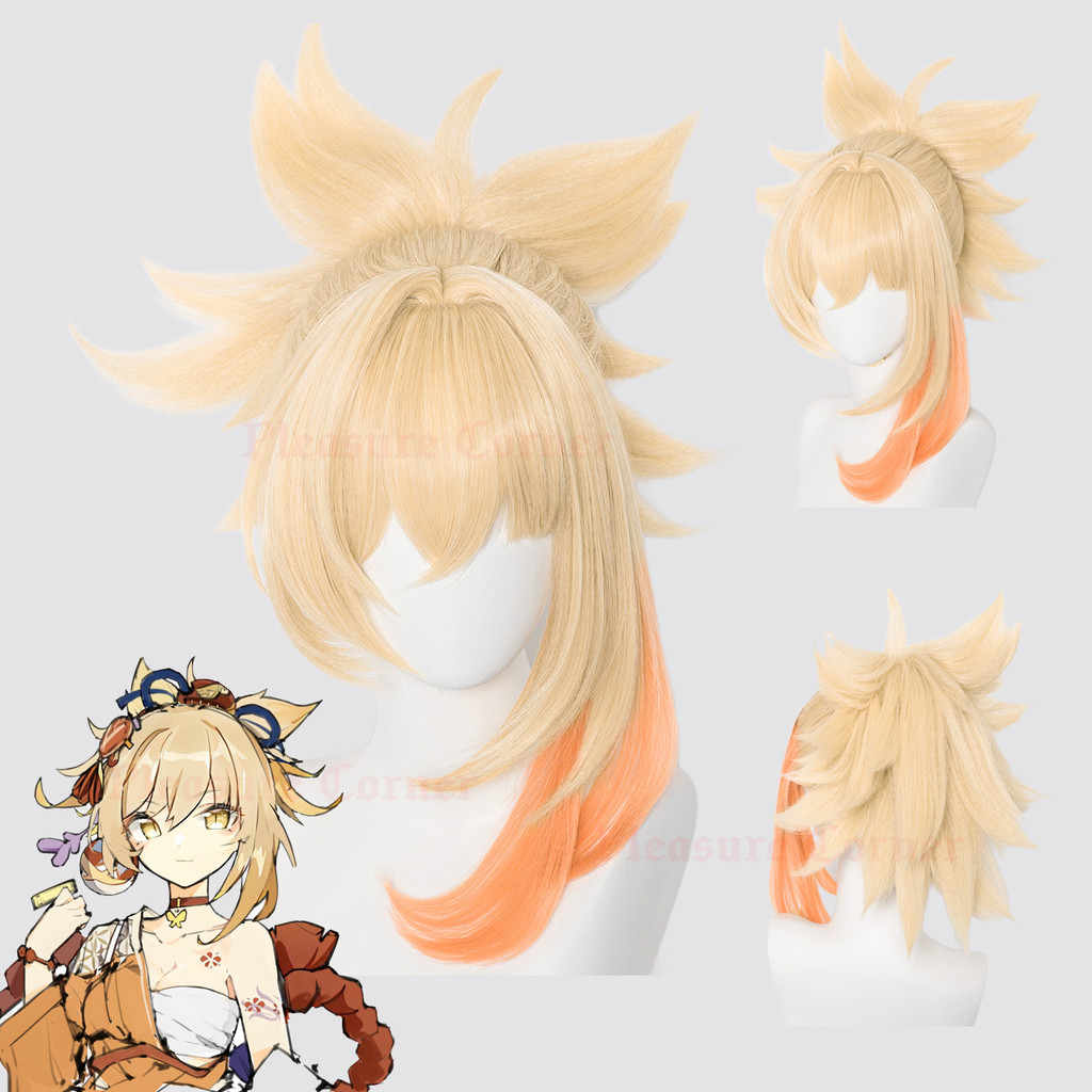 Genshin Impact Yoimiya Cosplay Wigs Props Heat Resistant Synthetic Wig Anime wig Built In Hairnets