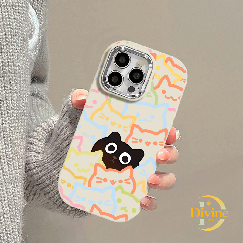 Casing IPhone Kucing berwarna-warni Soft Case Lucu Chubby Case untuk IPhone 11 12 13 14 15 Pro Max X