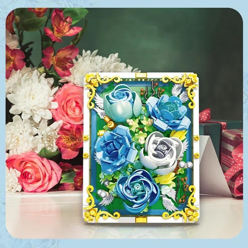 

MOC Creative Flower Building Block Construction Sets Model Sets Brick Idea Rose 3D Photo Frames Toys Collection For Girls Gifts