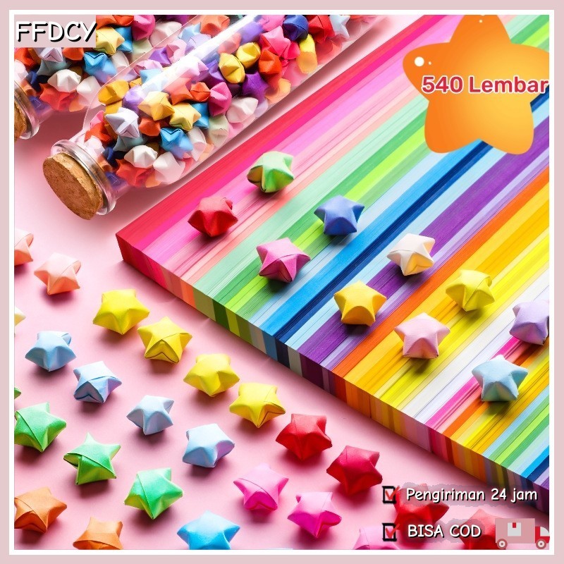 

540 Lembar Kertas Origami Bintang Warni Warna Origami Star Paper Motif Bintang Craft Crafting Stuff DIY Kertas Bintang Warna Warni -Origami Bintang Digunakan Sebagai Wish Dan Hadiah