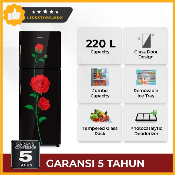 POLYTRON Kulkas 2 Pintu Belleza Varia 220 liter PRM 23DRX - hitam