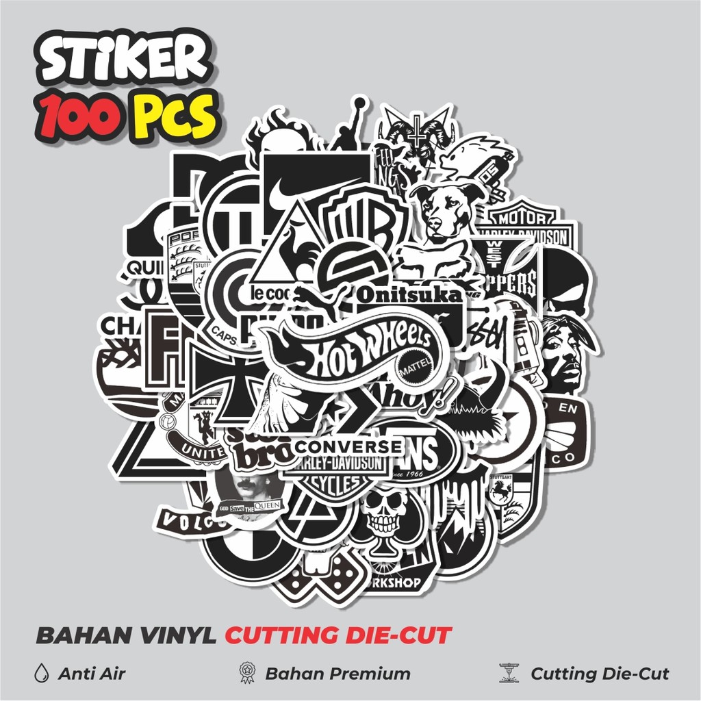 

Terbaru! 50 pcs Stiker Random Logo Brand Black & White Versi 5 Dekorasi Lucu Kreatif untuk Notebook, Skateboard, HP