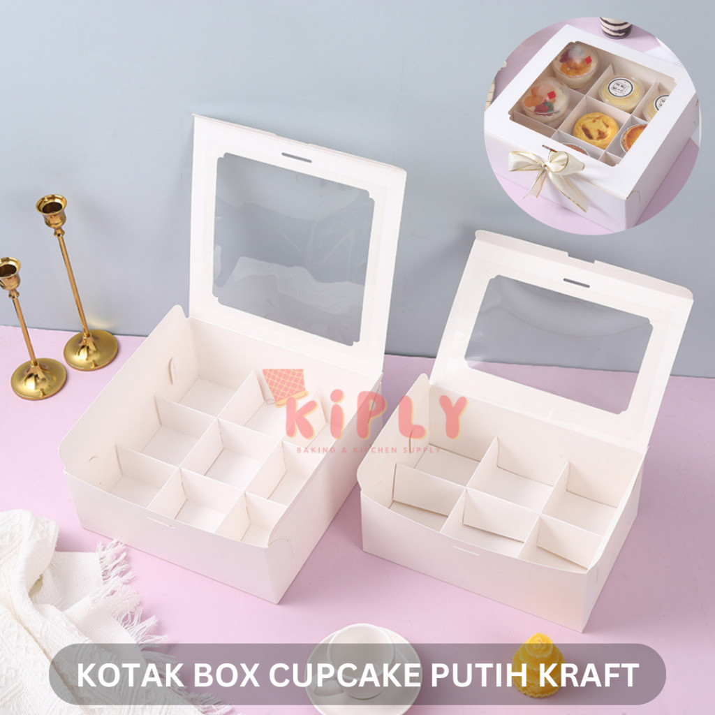 

Kotak Box Cupcake Putih Kraft/Box kue cupcake muffin brownis isi 6/9 jendela mika / Kotak kue cupcake muffin
