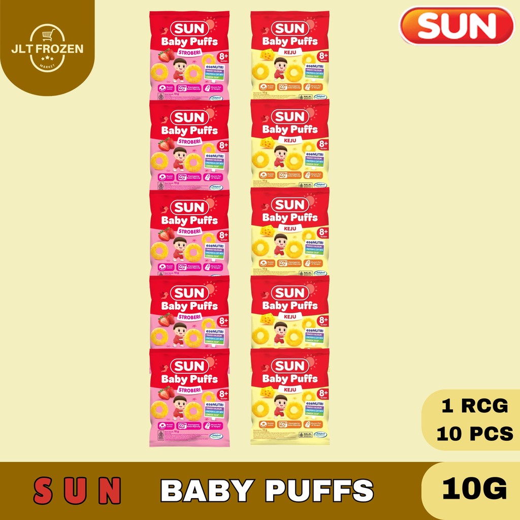 

SUN Baby Puffs 10G / 1RCG / SUN Puffs Strawberry 10g / SUN Puffs Keju 10g / Cemilan Bayi Puffs Rasa Keju Dan Rasa Strawberry