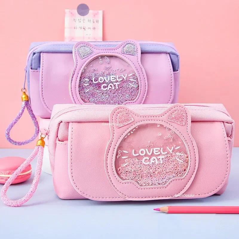 

Quicksand Cat Pencil Case Cute Pencil Bag Three Layers Big Pen Case Girls Kawaii Stationery Bag Cartoon Animals Pen Bag Student