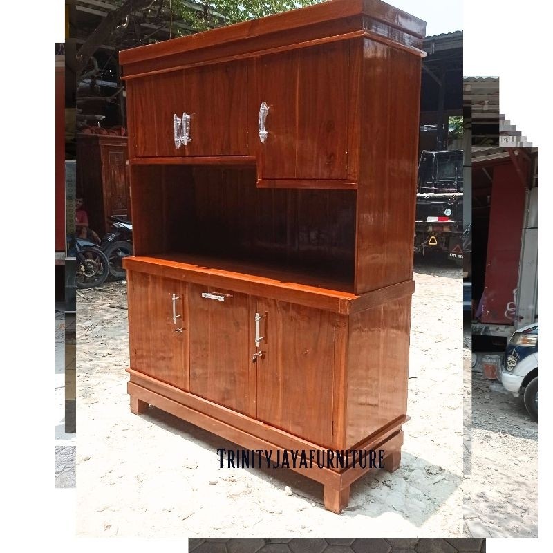 Lemari Sayur Lemari Dapur Lemari Piring 3 Pintu Kayu Jati/Candra Furniture