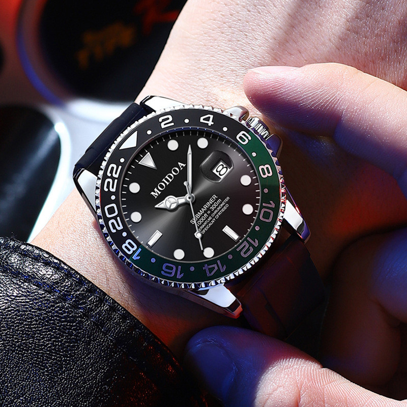 

Jam Tangan Pria Merek Swiss Asli Gerakan Otomatis Jam Tangan Kalender Bercahaya Cincin Sprite Jam Tangan Kuarsa Selam