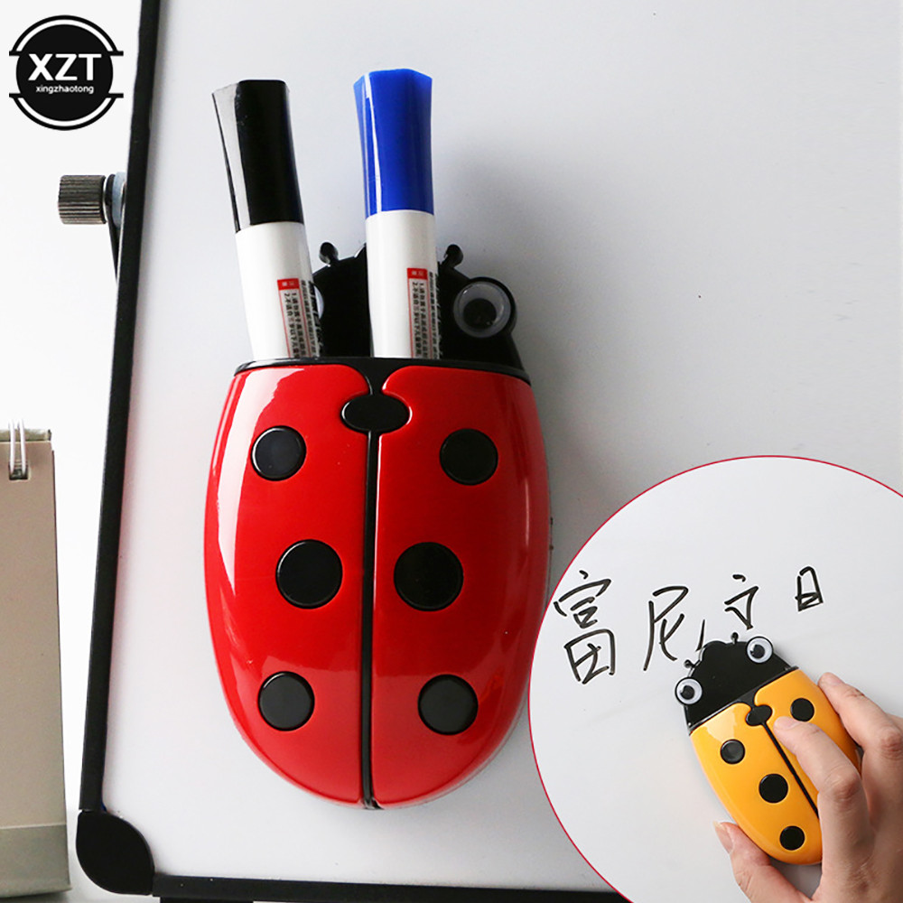 

Ladybug Magnetic Pencil Case Board Eraser Storage Box Dual Purpose Eraser Whiteboard Pen Organizer Cartoon Refrigerator Magnet
