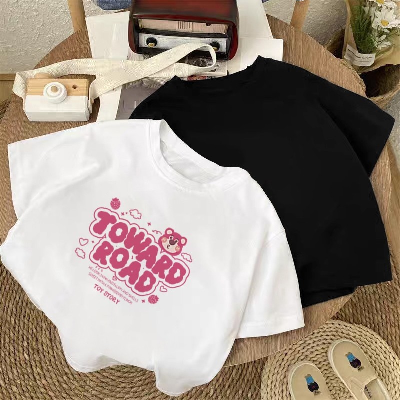 korea style Hitam cocobaby t shirt cotton Kaos Atasan Anak laki-laki Perempuan | Beruang Strawberry 