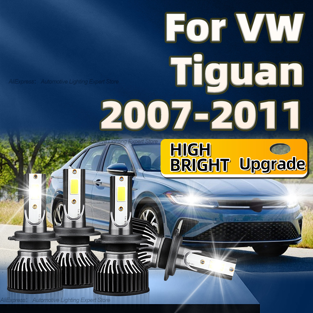 2/4Pcs 50000LM Powerful Car Led Headlight H7 Light Bulbs 360degrees with Fan For VW Tiguan 2007 2008