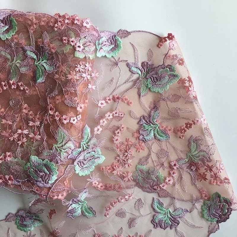 

1 Yards Pink Embroidered Fabric Lace Trim Ribbon Handmade DIY Sewing Craft For Costume Hat Decoration Lace Fabric