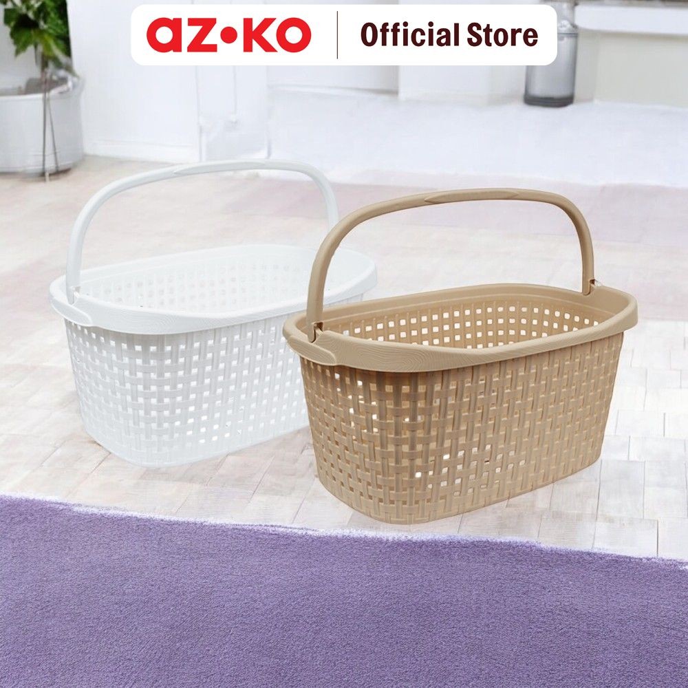AZKO Stora 60X38.5X27 cm Keranjang Laundry Woven Dengan Handle Tempat Baju Pakaian Kotor Wadah Cucia