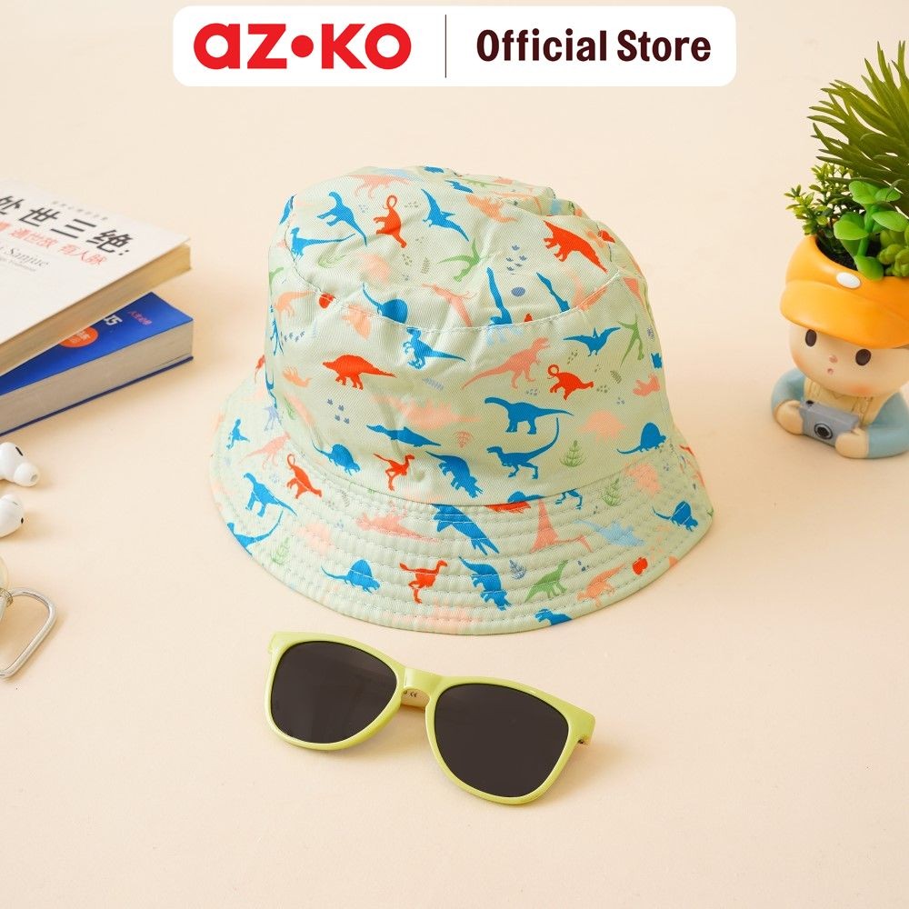AZKO Ataru Set Topi Bucket & Kacamata Sunglasses Anak Dino - Hijau Kids Baseball Cap Aksesoris Kepal