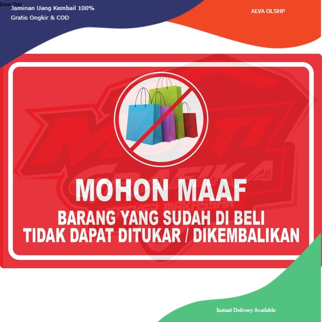 

Stiker Label Barang Yang Sudah Dibeli Tidak Dapat Dikembalikan Ditukar Waterproof Sticker