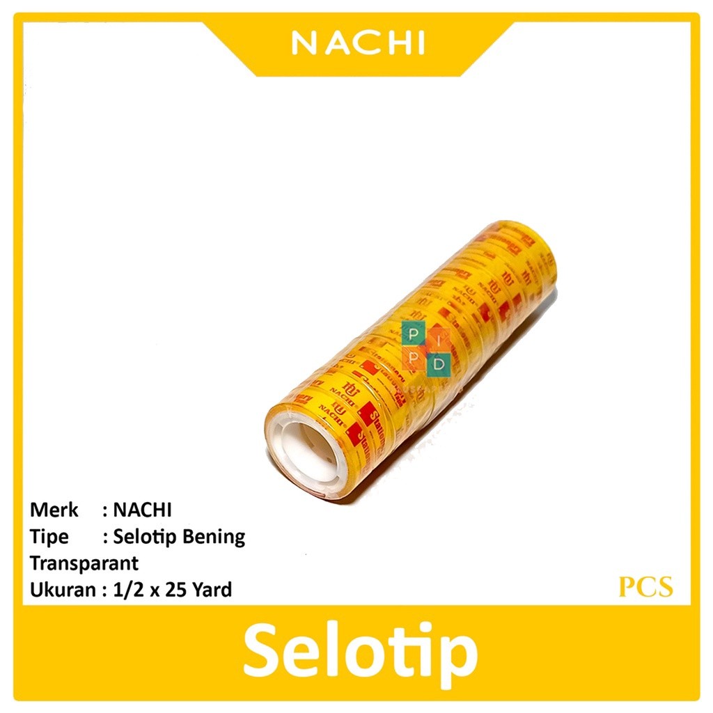 

NACHI - Selotip Transparant - Bening 1/2 x 10 Yard - Roll isolasi bening isi 12 pcs merk nachi solasi bening