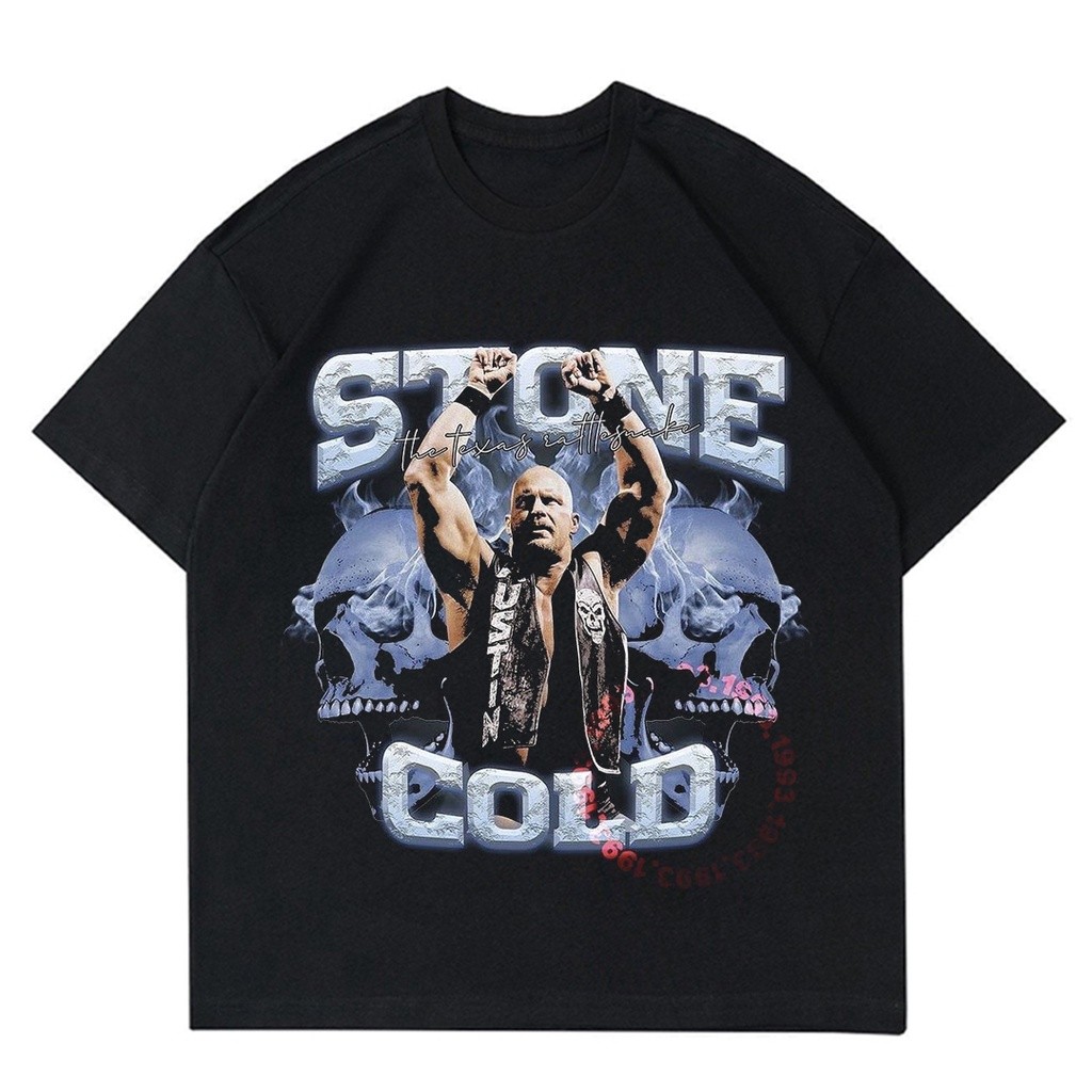 TSHIRT COSTUM VINTAGE STONE COLD | T-SHIRT SMACKDOWN | KAOS BAJU PRIA HITAM OVERSIZE