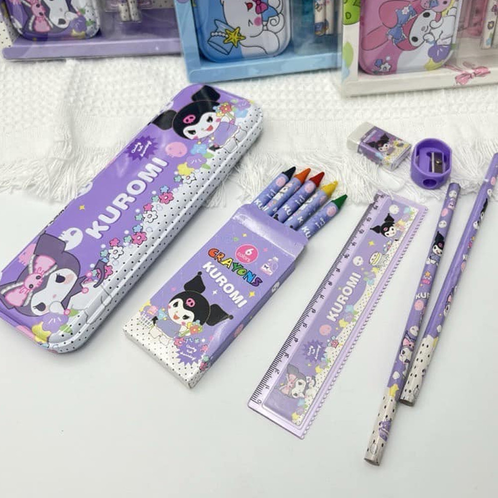 

Kotak Pensil Anak Set 7 in 1 Stationery Untuk Hadiah Anak Sekolah Sanrio / Alat Tulis Set Kotak Pensil Karakter Kuromi