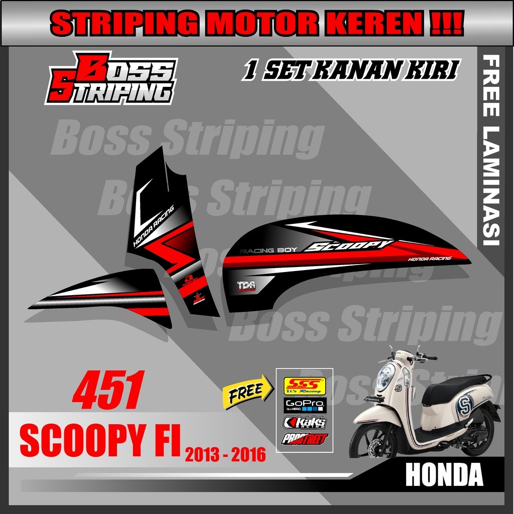 Striping Scoopy 2014-2016 - Sticker Striping Variasi Scoopy Motif Racing. M451