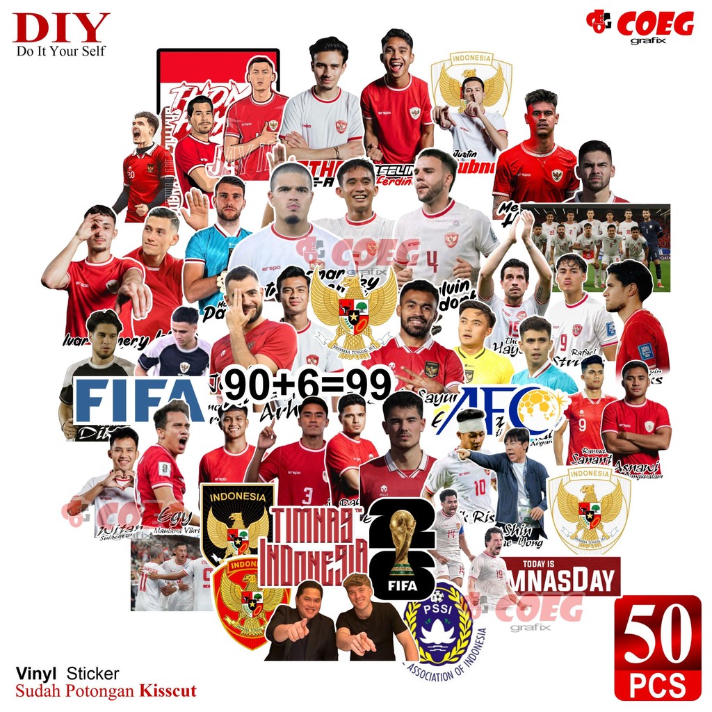 

50PCS Stiker Pemain Timnas Indonesia CG113 -Sticker Sepakbola Keren Aksesoris untuk Laptop, Notebook, Koper, Botol, Helm, DIY